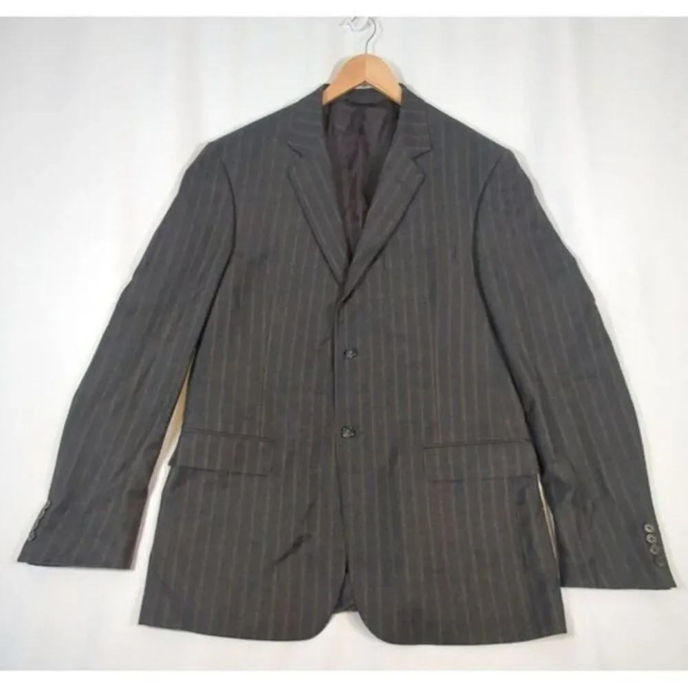 Ermenegildo Zegna Suzzara Wool Blazer Mens 44‎ Long Charcoal Striped Sport USA - Picture 2 of 14
